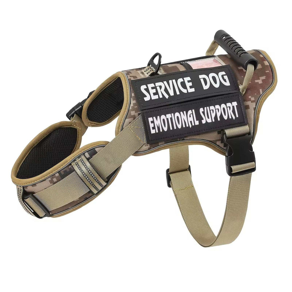 Harnais anti-traction tactique pour chien en polyester respirant avec boucles sécurisées et design camouflage
