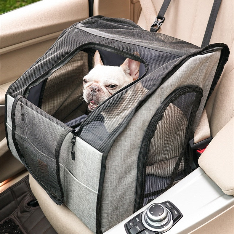 Siège auto imperméable en tissu Oxford gris avec harnais de sécurité pour chien, cage pour animal robuste et confortable