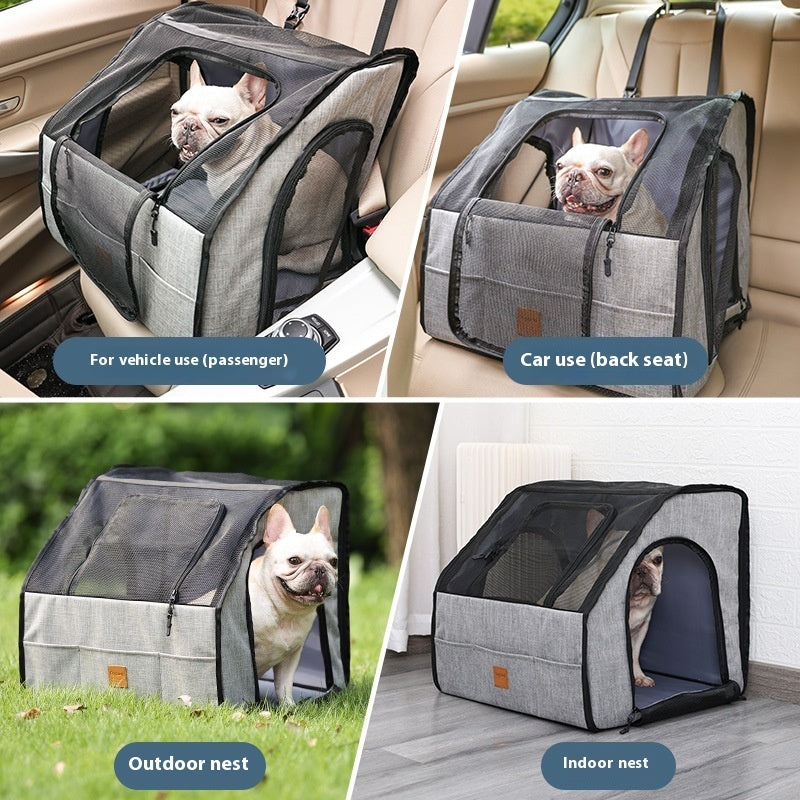 Siège auto imperméable en tissu Oxford gris avec harnais de sécurité pour chien, cage pour animal robuste et confortable