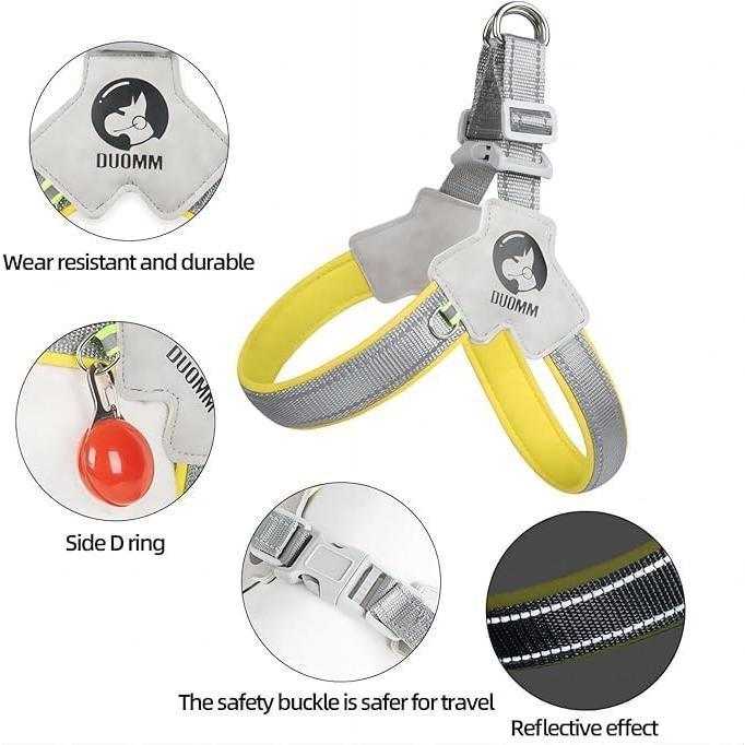 Harnais anti-traction ajustable et laisse assortie pour chien et chat avec coutures réfléchissantes et confort optimal