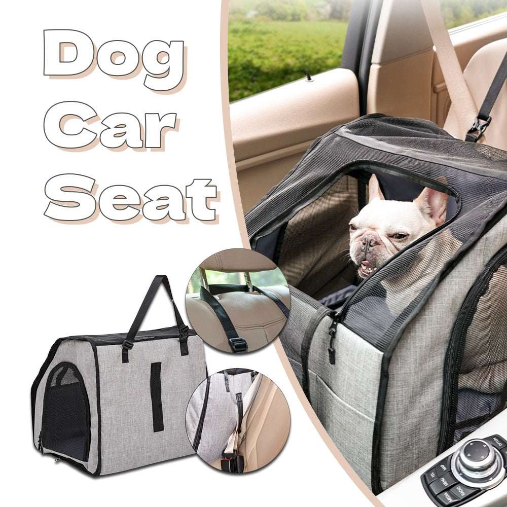 Siège auto imperméable gris avec harnais de sécurité pour chien, cage pour animal robuste et confortable