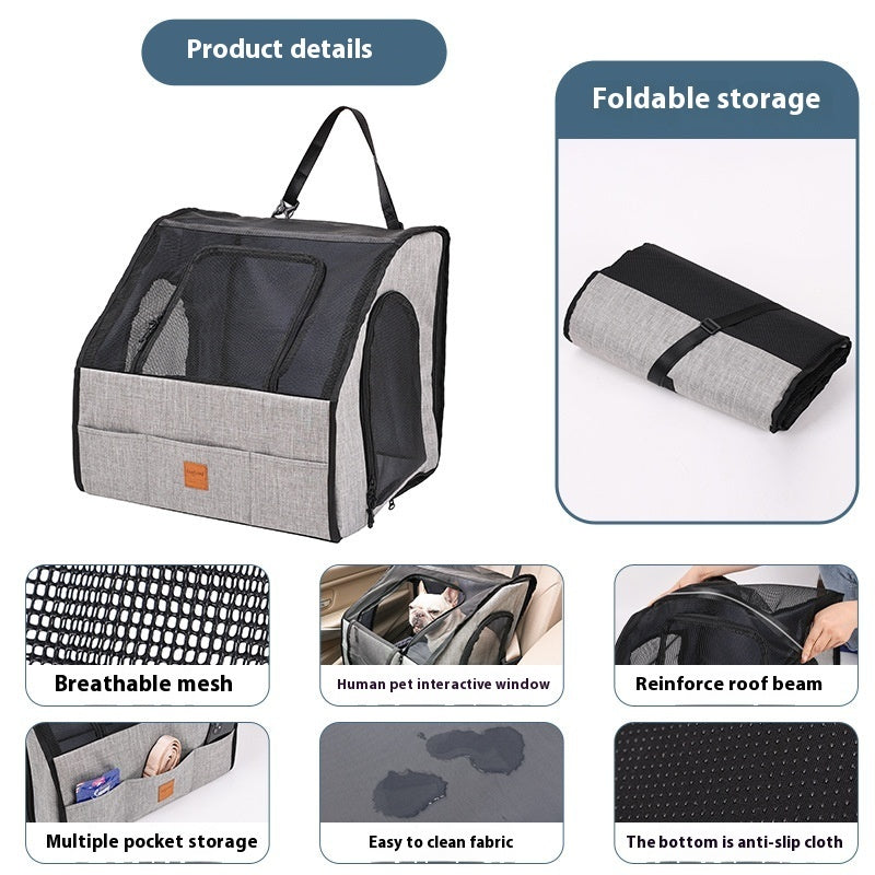 Siège auto imperméable gris avec harnais de sécurité pour chien, cage pour animal robuste en polyester Oxford